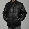 Coogi Men's Black Faux-leather Puffer Bomber Jacket