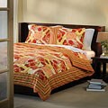 Red/ Orange Queen-size 3-piece Duvet Cover Set (India)