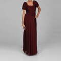 JS Collections Women's Burgundy Ruffle Ruche Gown