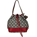 Celine Grey/Red Canvas/Leather Drawstring Shoulder Bag