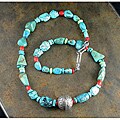 Peyote Bird Designs Turquoise and Coral Necklace (USA)
