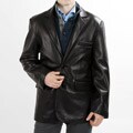 United Face Men's Black Leather Blazer
