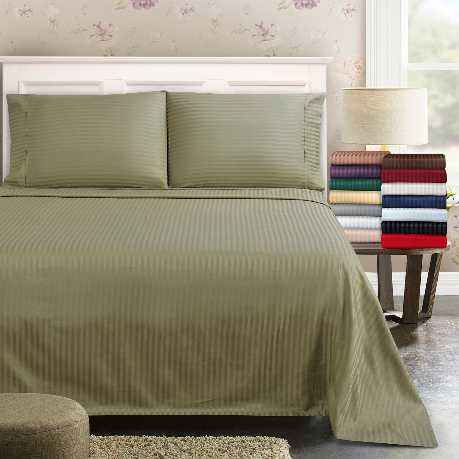Egyptian Cotton 300 Thread Count Stripe Full/ Queen-size Sheet Set