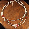 Peyote Bird Designs Silver 3-strand Heart Charm Necklace (China)