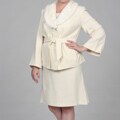 John Meyer Collection Women's Plus Size Ivory Faux-fur Skirt Suit