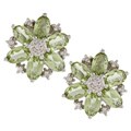 Sterling Silver 1/10ct TDW Diamond Oval Peridot and Flower Earrings