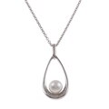 Sterling Silver White FW Pearl and Diamond Teardrop Necklace (7 mm)