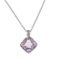 Sterling Silver Cushion-cut Pink Amethyst and Diamond Necklace
