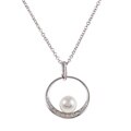 Sterling Silver White FW Pearl and Diamond Circle Necklace (7 mm)