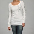 Ed Hardy Knit Women's Long Sleeve Scoop Neck Printed Motif Tunic Top