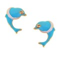 Gold over Silver Blue Dolphin Earrings