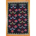 Indo Hand-Woven Kilim Black and Green Wool Rug (7'2 x 10'10)