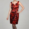 Connected Apparel Women's Red Floral Satin Dress