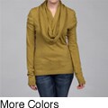 Red Women's Cowl Neck Shirred Sleeve Sweater