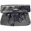 Ronella Lucci Vecceli Italy Crocodile Embossed Black Clutch