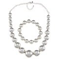 Roman Silvertone Graduated Bead Necklace and Bracelet Set
