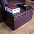 Classic Medium Brown Faux Leather Wooden Steamer Trunk