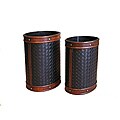 Decorative Wooden Oval Waste Basket/ Recycle Bin Set