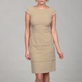 Tahari Women's Oat Meal Cap Sleeve Tiered Dress