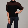 In Cashmere Womens Kimono Sleeve Turtle Neck Colorblocked Top FINAL SALE