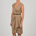 Sharagano Women's Sable Surplice Ruffle Belted Dress