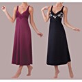 Illusion Women's Silky Lace Trimmed V-neck Nightgown
