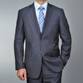Carlo Lusso Men's Slim Fit Black Teakweave 2-button Suit