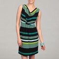 Tiana B Women's Black/ Turquoise Stripe Cowl Dress