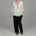 Le Bos Women's Plus Size Ivory/ Black 2-piece Pant Set FINAL SALE