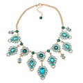 Roman Goldtone Blue Acrylic Cabochon Fashion Bib Necklace
