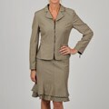 Sharagano Women's Camel Pleated Jacket Trumpet Skirt Suit