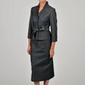 Sharagano Women's Indigo Ruffle Belted Jacket Skirt Suit
