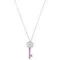 Sterling Silver Created Pink Sapphire Key Necklace