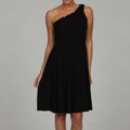 Onyx Nites Women's Black Ruffle One-shoulder Dress