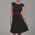 Anne Klein Women's Black/ Ivory Classic Dot Belted Dress