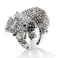 Lillith Star Silvertone Black and White Cubic Zirconia Elephant Stretch Ring