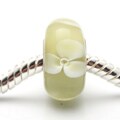 Bleek2Sheek Glass Green with White Flowers Charm Beads (Set of 2)
