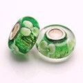 Bleek2Sheek Glass Green with White Flowers Charm Beads (Set of 2)