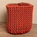 Hand-knit Small Brick Red Rope Basket (India)