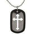 West Coase J Silvertone Cut-Out Cross Rubber Dog Tag Necklace