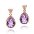 Glitzy Rocks Rose Gold over Silver Amethyst and Cubic Zirconia Earrings