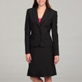 Tahari Women's Navy/ White Pleated Collar Pinstriped Skirt Suit