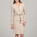 Tahari Women's Tan/ White Belted Skirt Suit