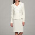 Tahari Women's Ivory Ruffle Front Skirt Suit