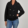 Excelled Women's Black Wool-blend Ribbed Hem Peacoat