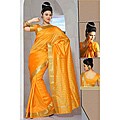 Pumpkin Gold Border Fabric Sari (India)