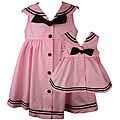 Good Lad Girls Pink and Navy Sailor Dress with Matching Doll Dress