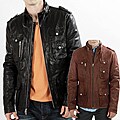 United Face Men's Military Inspired Textured Lambskin Leather Jacket