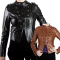 United Face Women's Lambskin Leather Snap-front Military Jacket