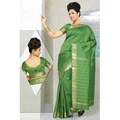 Forest Green Golden Border Fabric Sari (India)